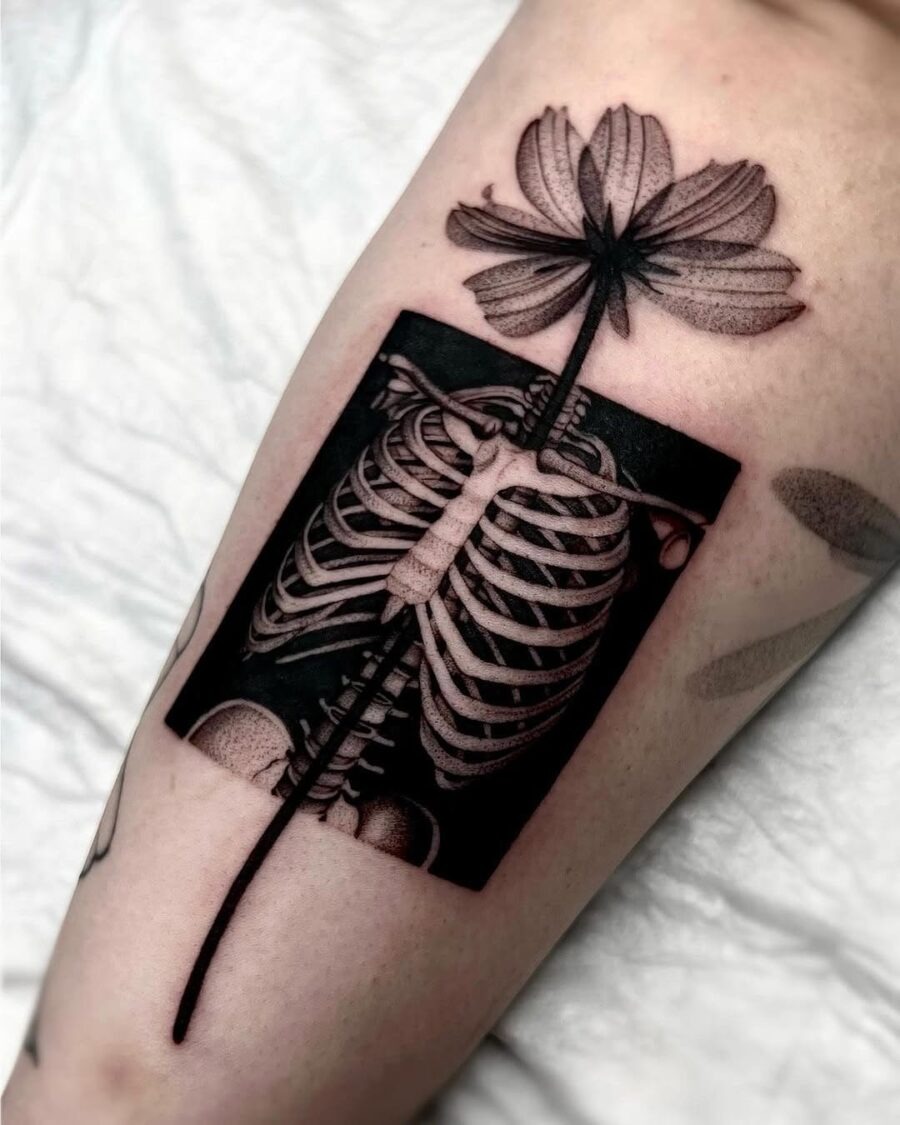 Unique skeleton and flower tattoo Artwork Tattoo Design