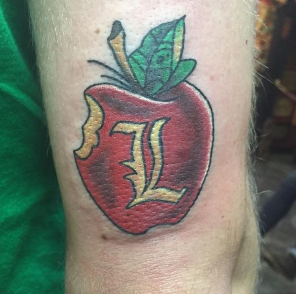 Classic Death Note Apple With Initial Tattoo Design
