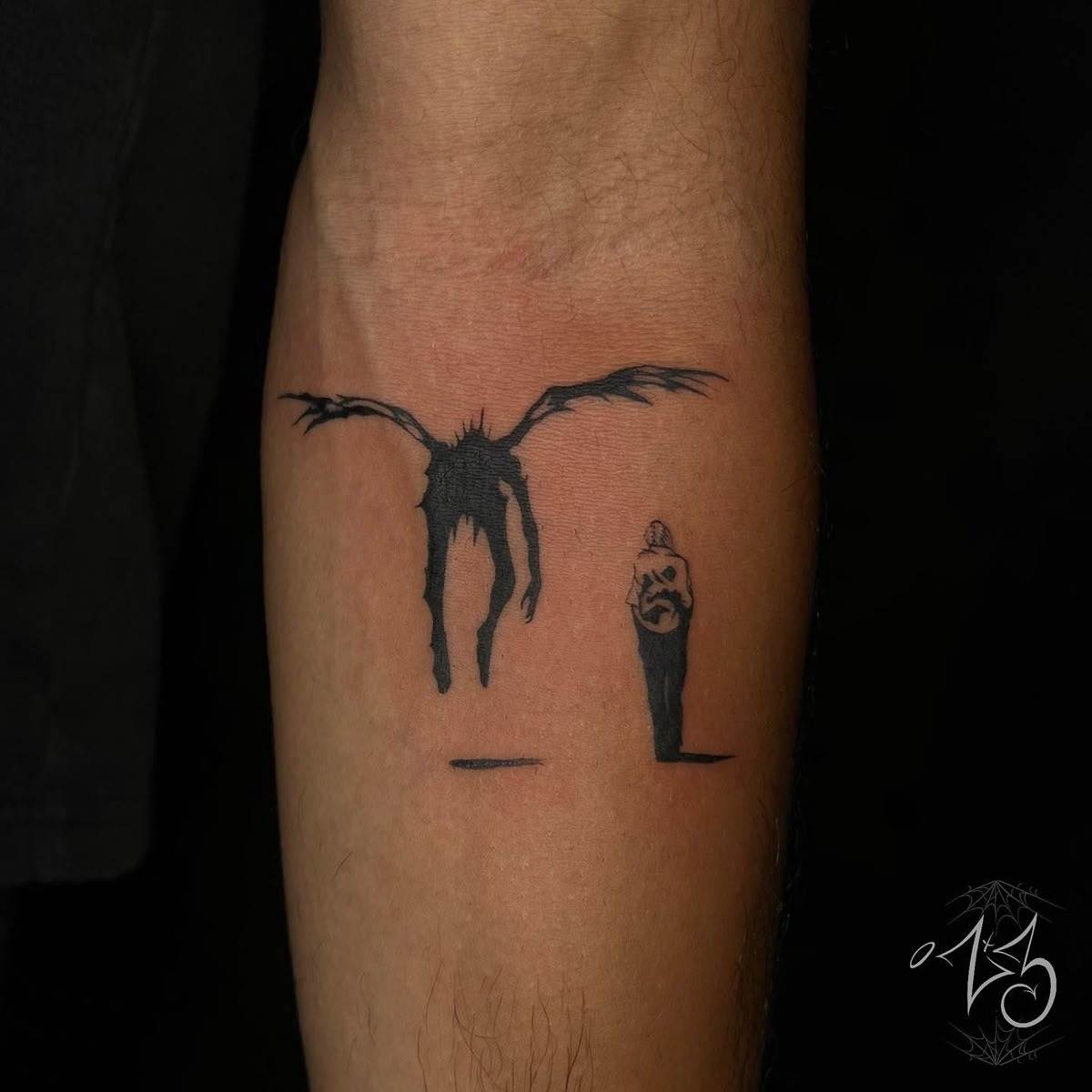 Minimal Ryuk and Light Yagami Silhouette Tattoo Design