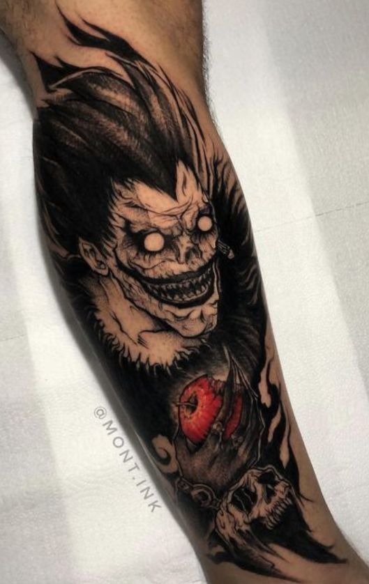 Ryuk With Heart and Skull Motif Tattoo Design