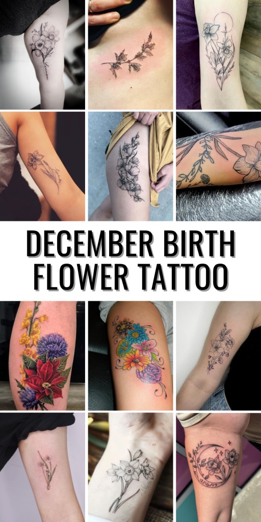 This tattoo showcases a delicate arrangement of Narcissus flowers intertwined with leafy stems, elegantly wrapping around the arm.