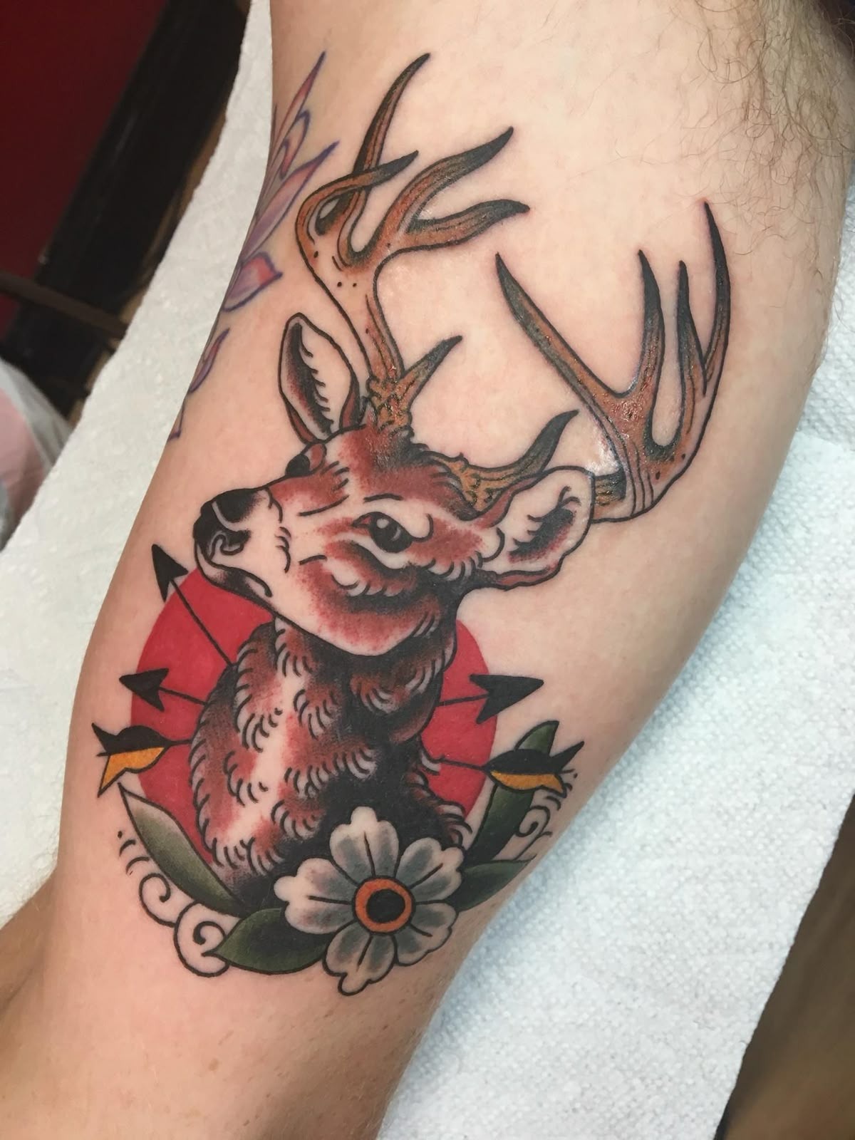 American Traditional Deer Tattoo, a tattoo design rendered in bold traditional.