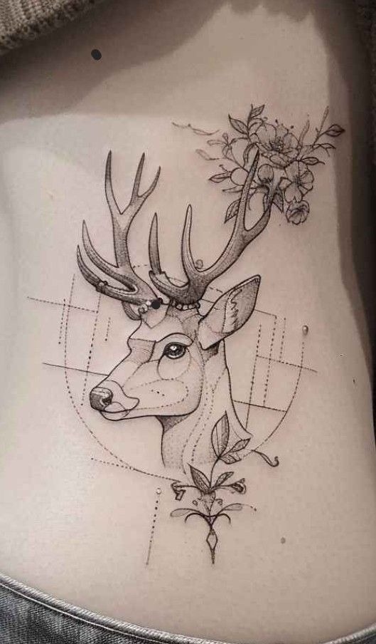 Geometric Fine Line Deer Tattoo, a tattoo design rendered in geometric.
