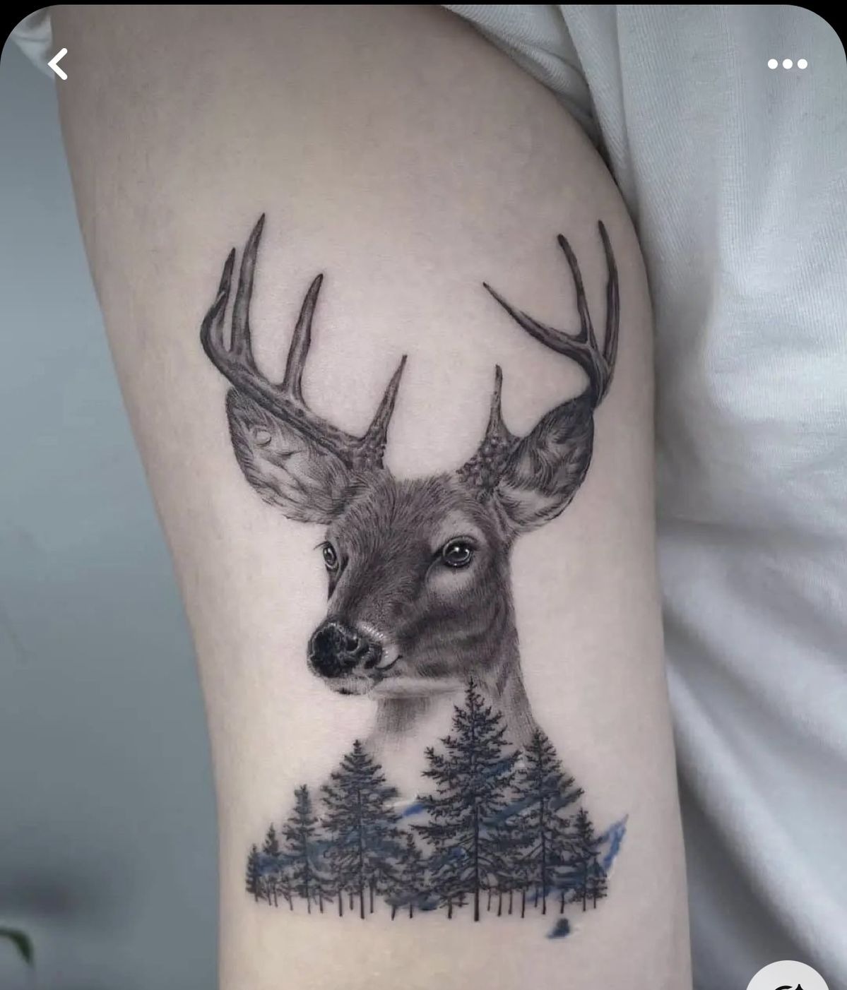 Majestic Deer with Forest Silhouette, a tattoo design rendered in clean detailed linework.