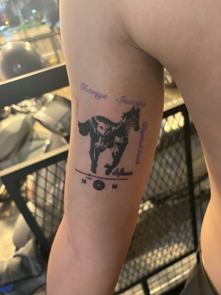 Horse with Lyrics and Saturday Night Wrist Mood Tattoo Design