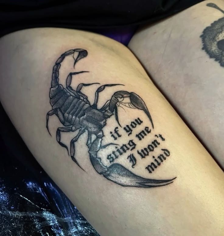 Scorpion with Bold Lyrics Quote Tattoo Design