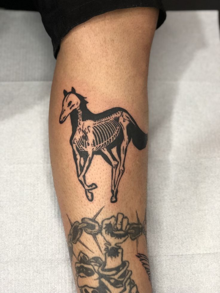 Skeleton Horse Minimal Blackwork Tattoo Design
