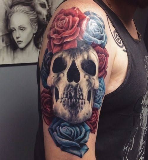 Skull and Roses with Diamond Eyes Energy Tattoo Design