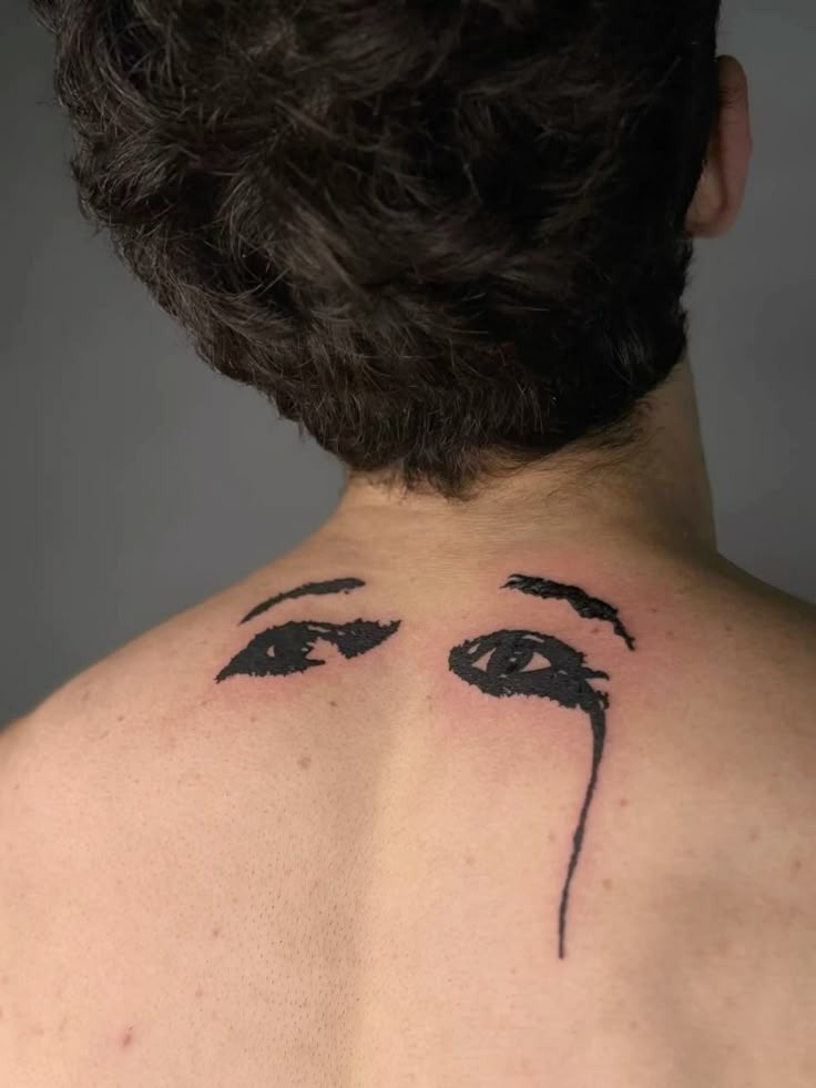 Upper Back Crying Eyes Tribute Tattoo Design