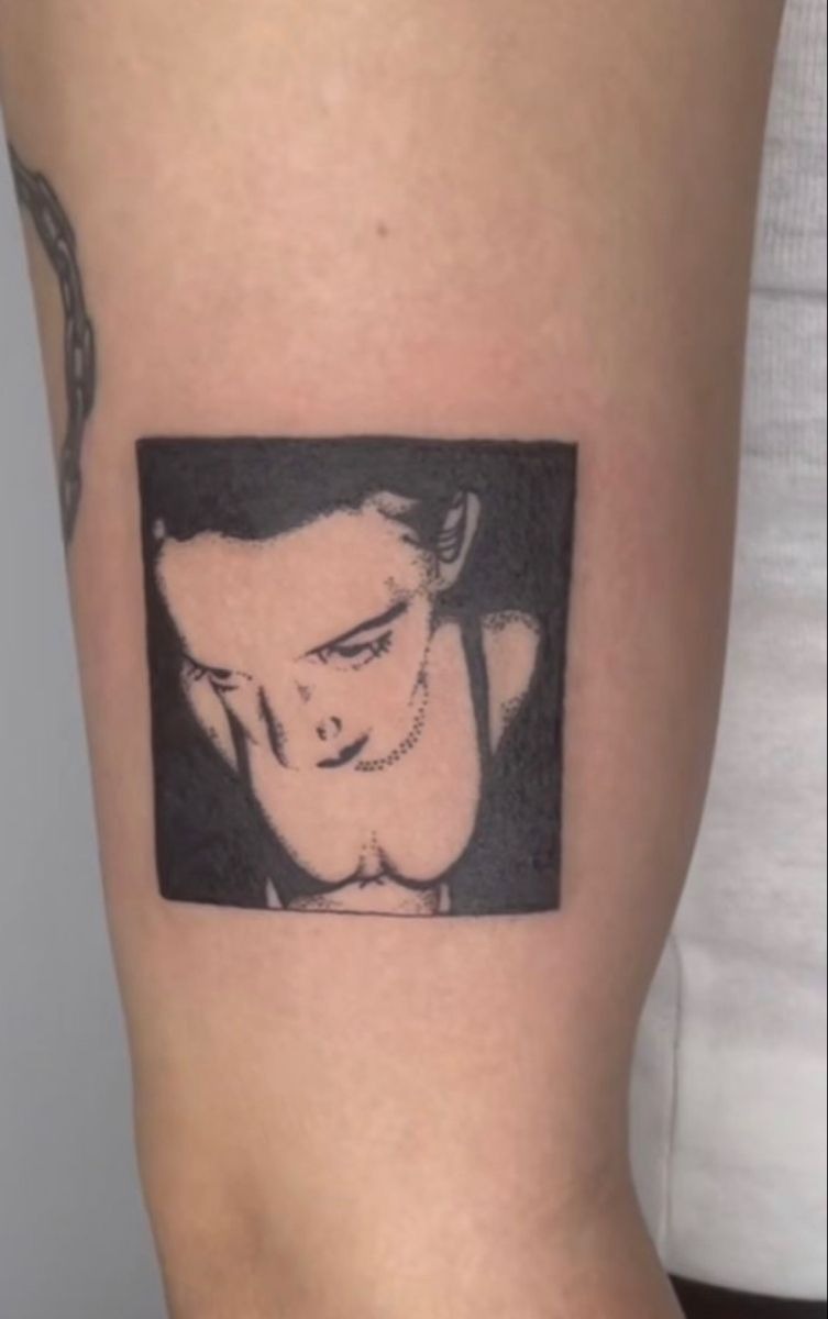 White Pony-Inspired Portrait Square Tattoo Design