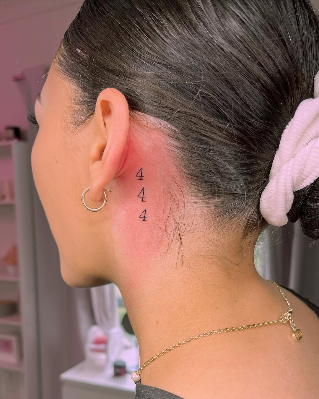 Delicate 444 tattoo behind the ear Tattoo Design