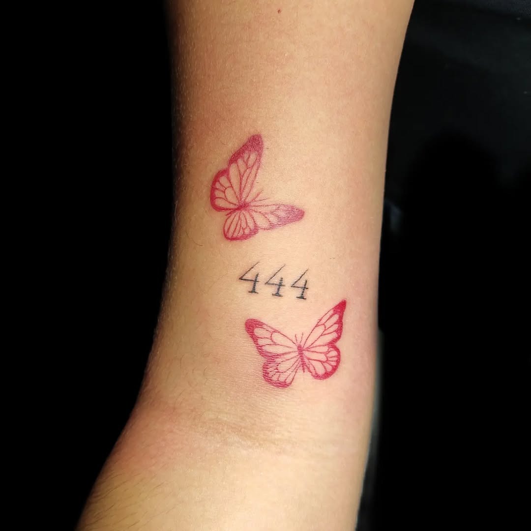 Elegant butterfly tattoos with meaningful 444 symbol Tattoo Design
