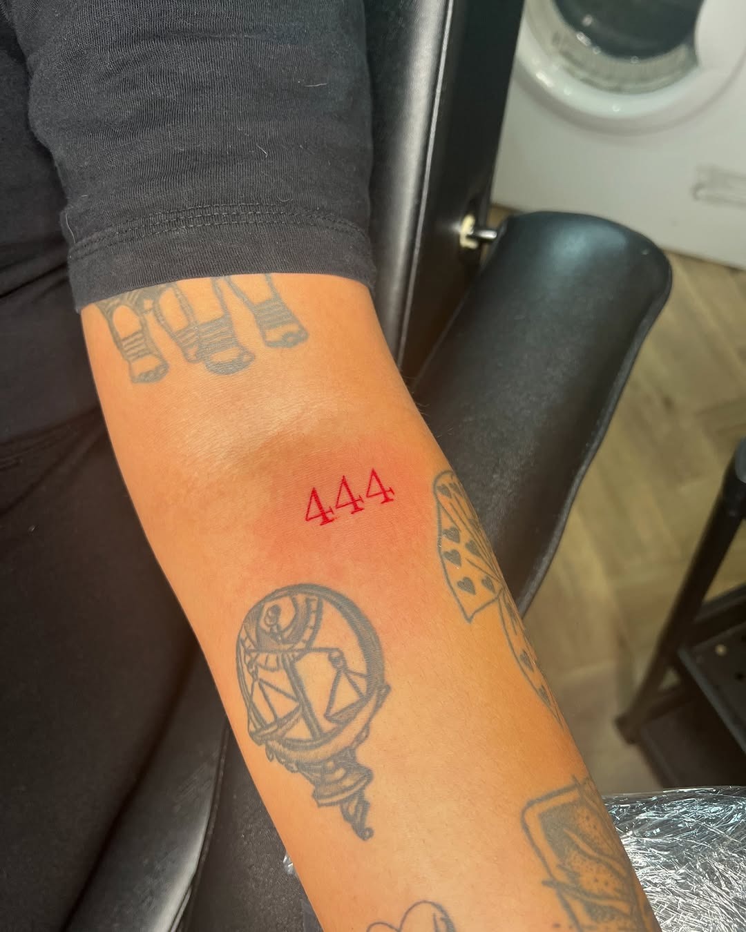 Minimalist 444 Tattoo in Bold Red Ink Tattoo Design