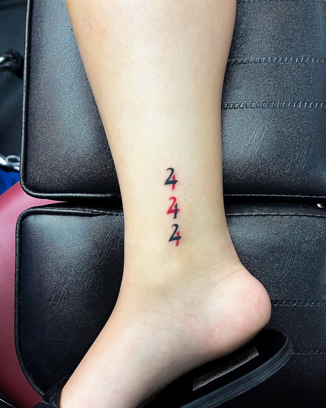 Minimalist 444 Tattoo on Ankle Tattoo Design