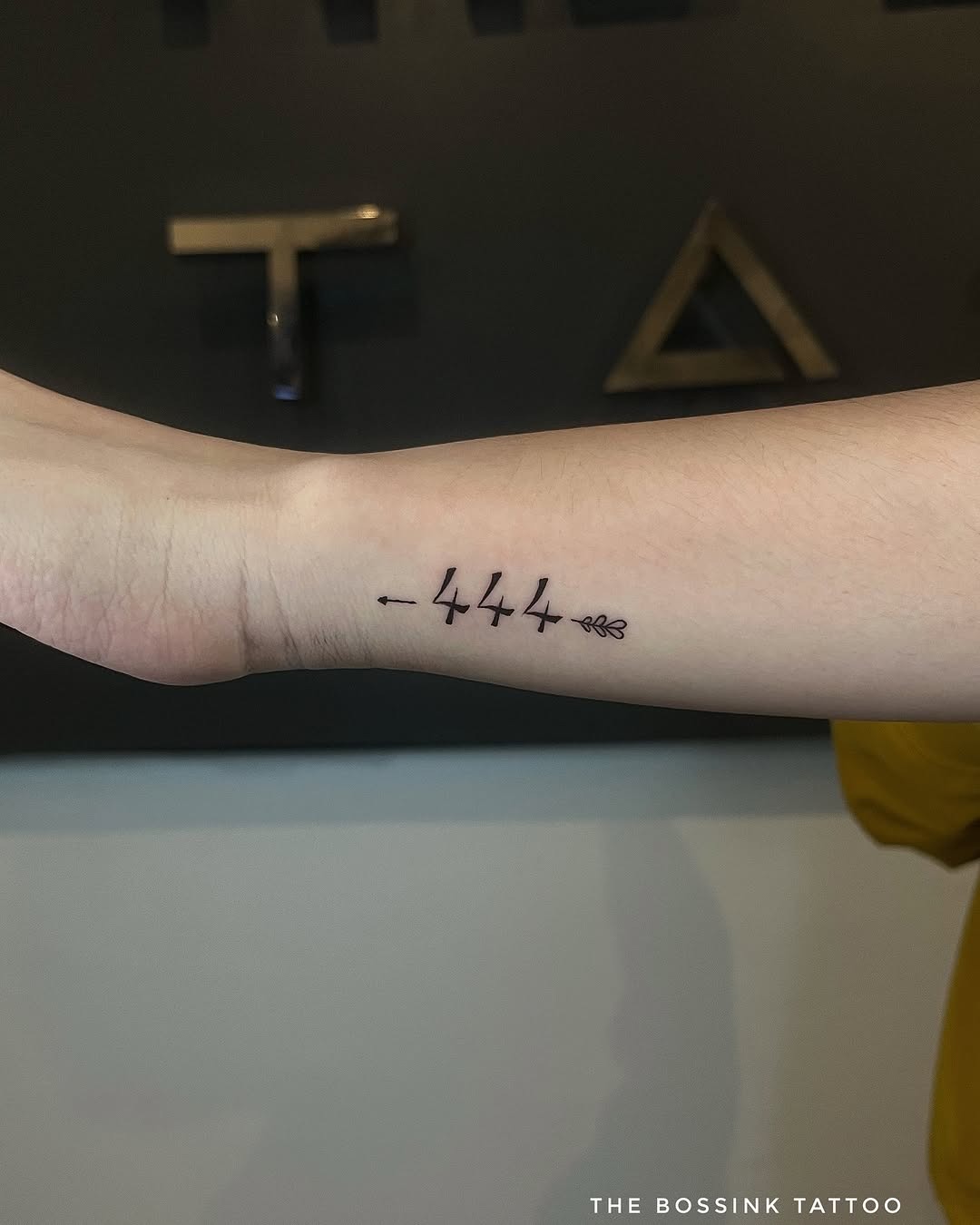Stunning minimalist 444 tattoo with floral touch Tattoo Design