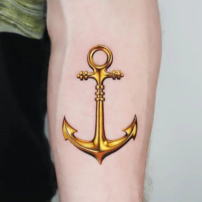 Stylish golden anchor tattoo design on arm Tattoo Design