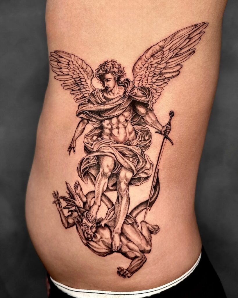 Archangel Michael Defeating Evil Tattoo Tattoo Design