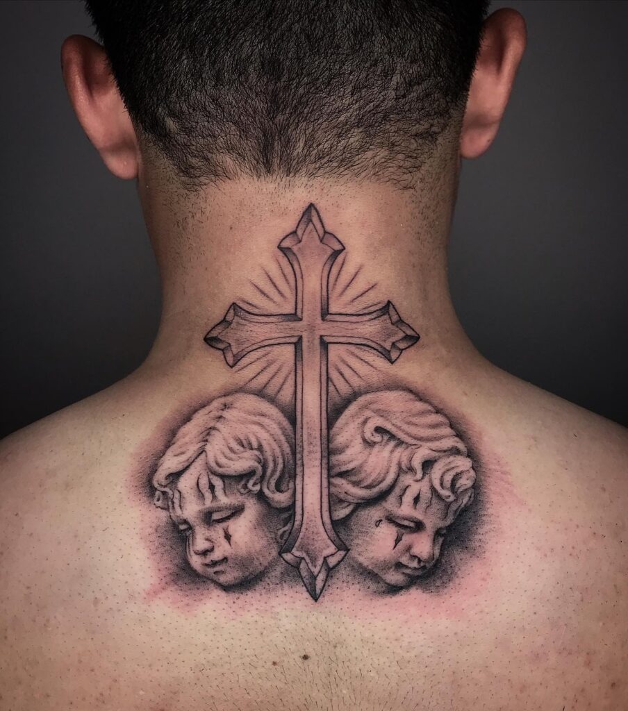 Cherubs and Cross Memorial Tattoo Tattoo Design