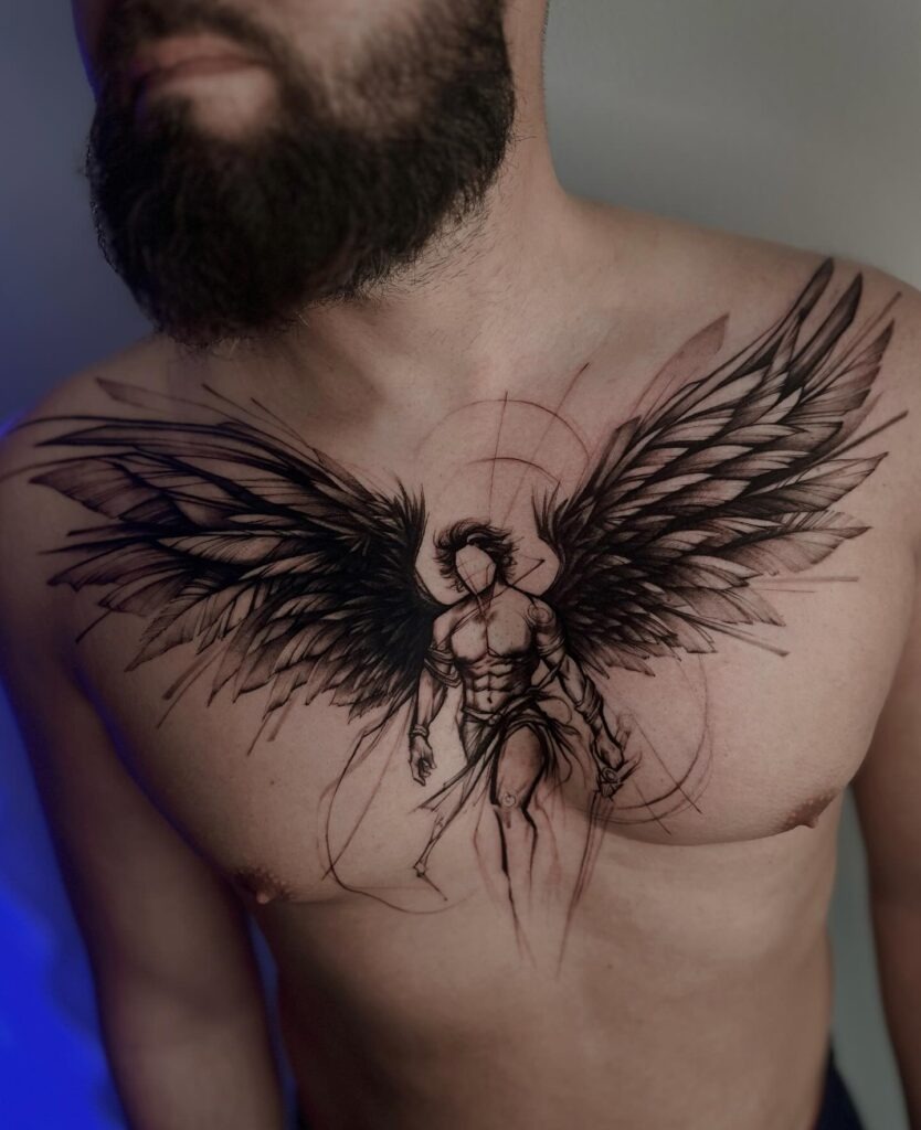 Dark Fallen Angel Chest Tattoo Tattoo Design