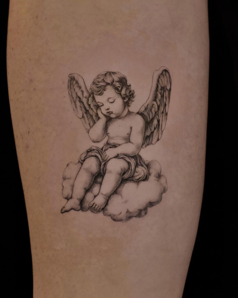 Dreamy Cherub on a Cloud Tattoo Tattoo Design