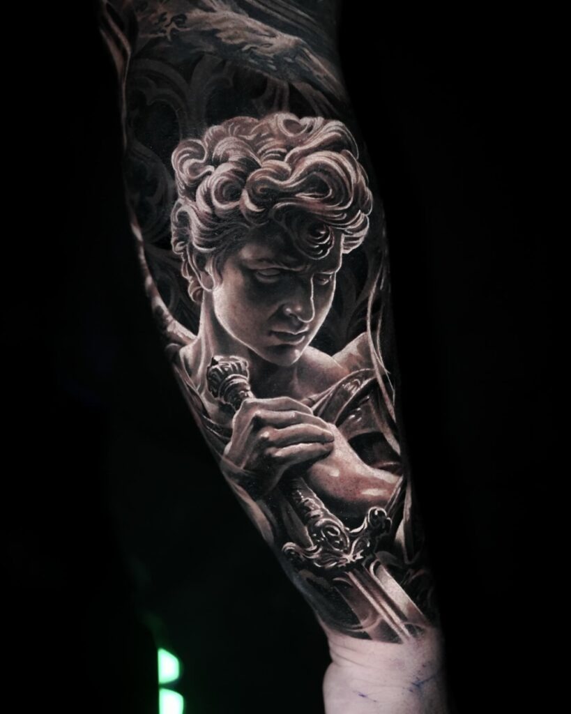 Guardian Angel with Sword Tattoo Tattoo Design