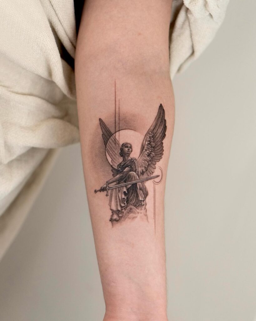 Minimalist St. Michael Tattoo Tattoo Design