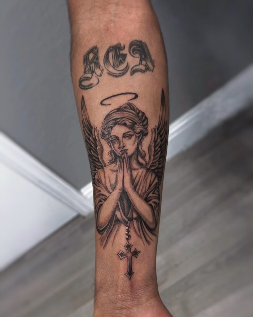Praying Angel with Rosary Tattoo Tattoo Design
