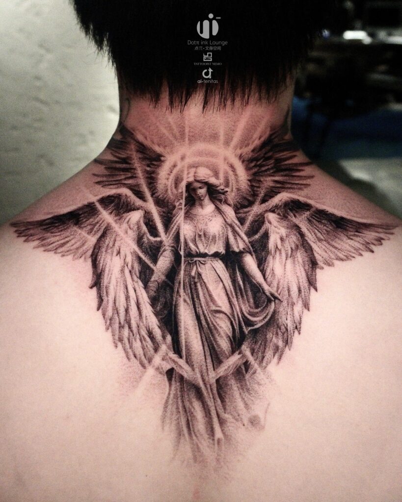 Radiant Guardian Angel Neck Tattoo Tattoo Design