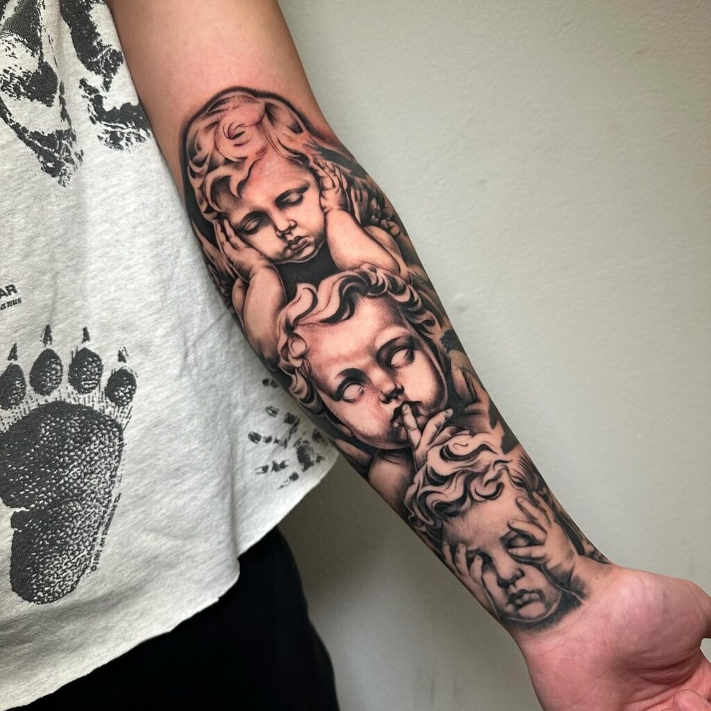 See No Evil, Hear No Evil, Speak No Evil Cherub Tattoo Tattoo Design