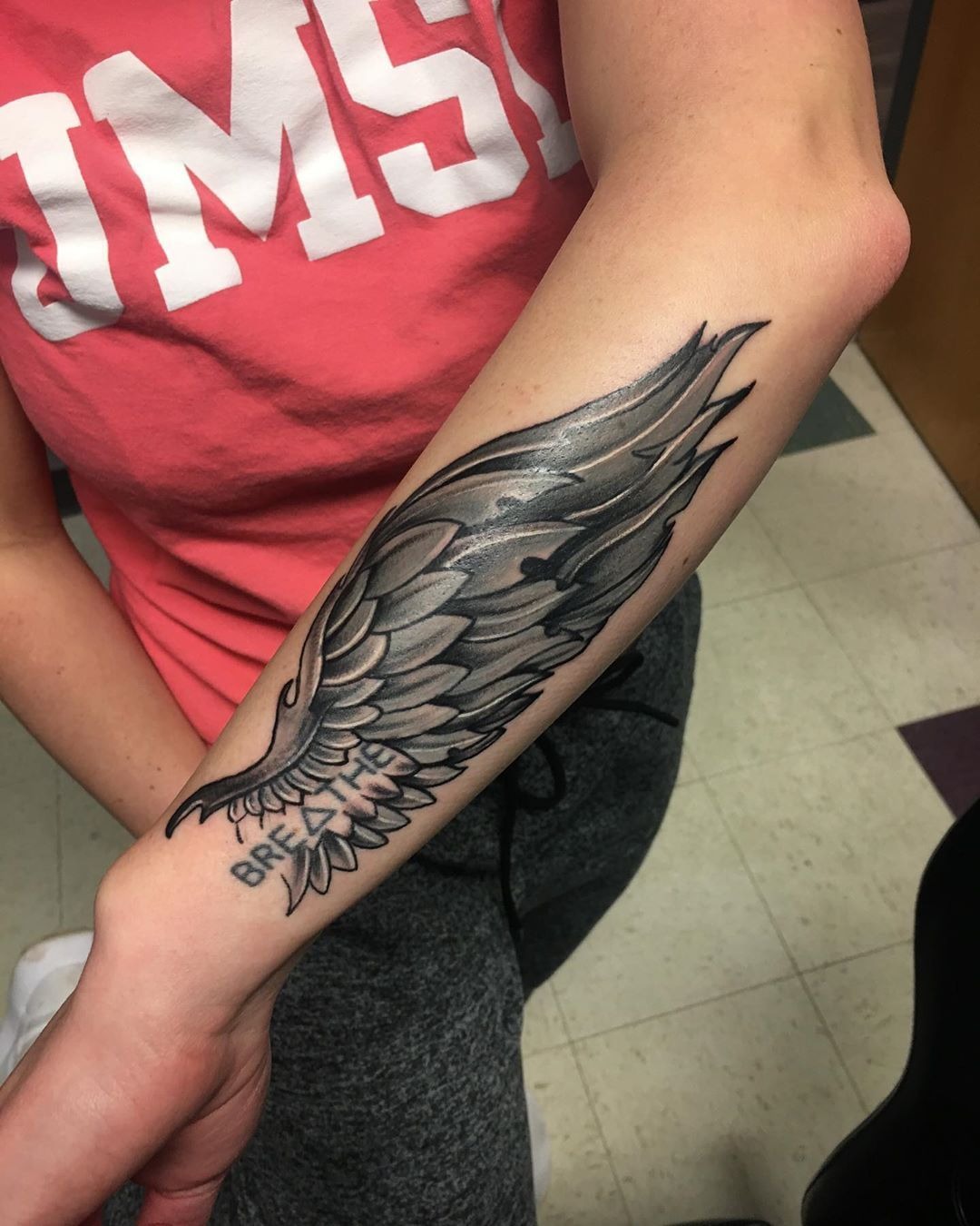 Bold Forearm Angel Wing Tattoo Tattoo Design