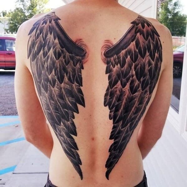 Dark Full Back Angel Wings Tattoo Tattoo Design