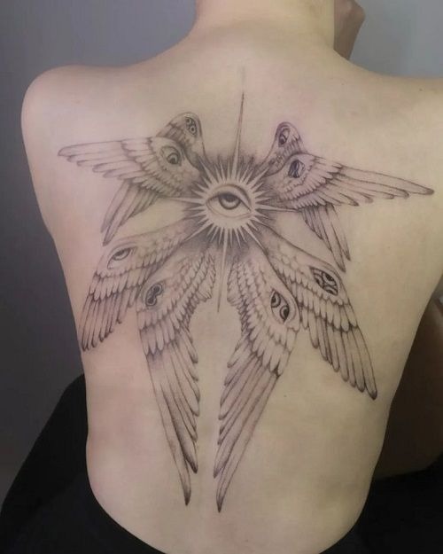 Flowing Full Back Angel Wings Tattoo Design