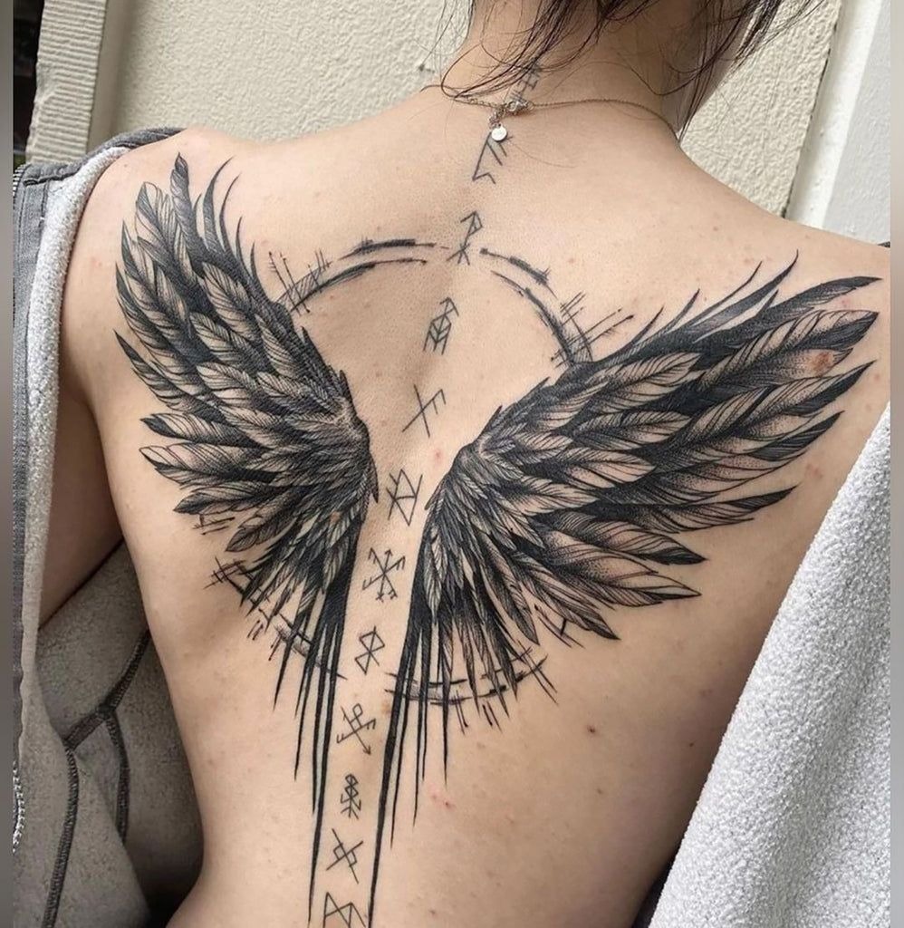Large Dark Angel Wings Back Tattoo Tattoo Design