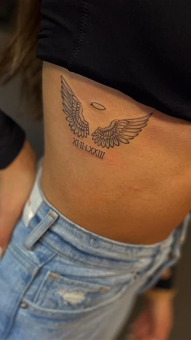 Rib Angel Wings With Halo Tattoo Tattoo Design