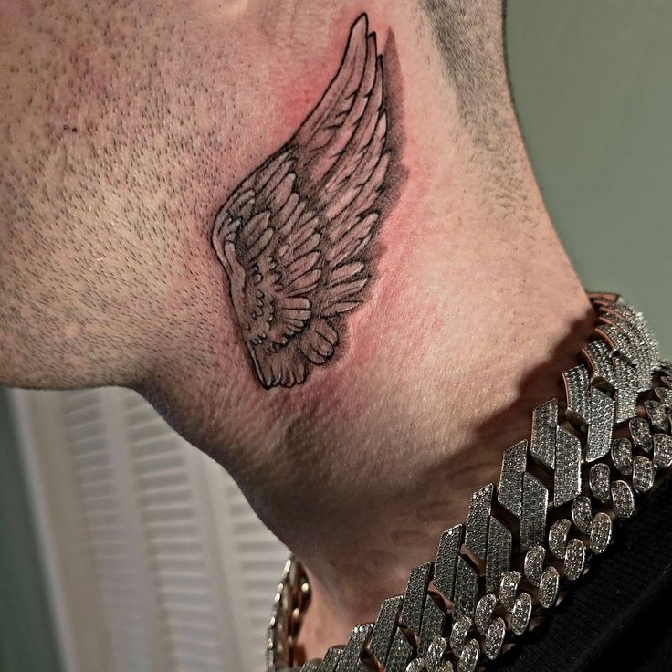 Single Wing Neck Tattoo For Men Tattoo Design