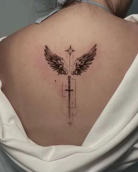 Sword And Angel Wings Back Tattoo Tattoo Design