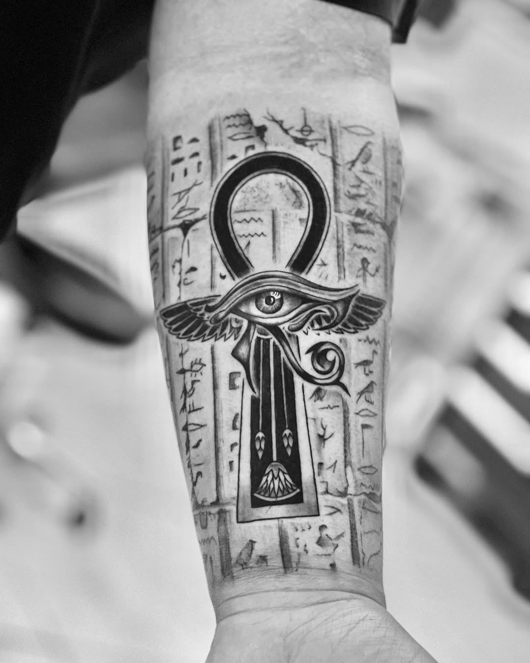 Intricate Ankh Design with Eye of Horus Tattoo Design