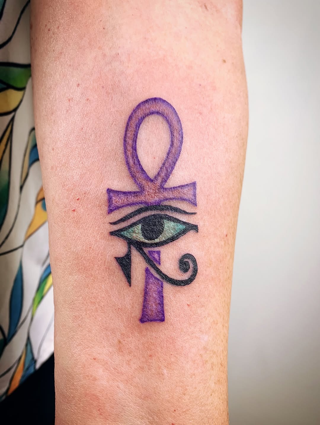 Vibrant Ankh Tattoo with Eye Detail Tattoo Design