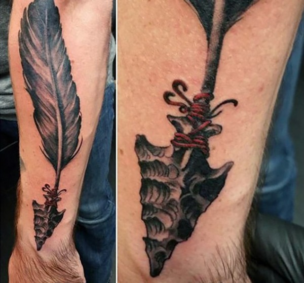 Arrowhead Attached to a Feather Tattoo Design