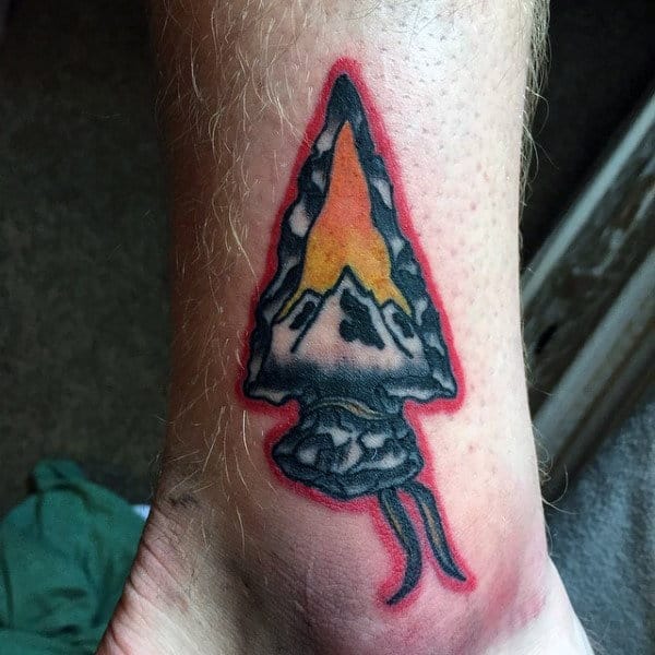Arrowhead with Mountains at Sunset Tattoo Design