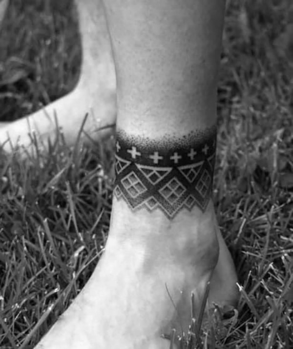Band of Diamonds and Crosses ankle tattoo Tattoo Design
