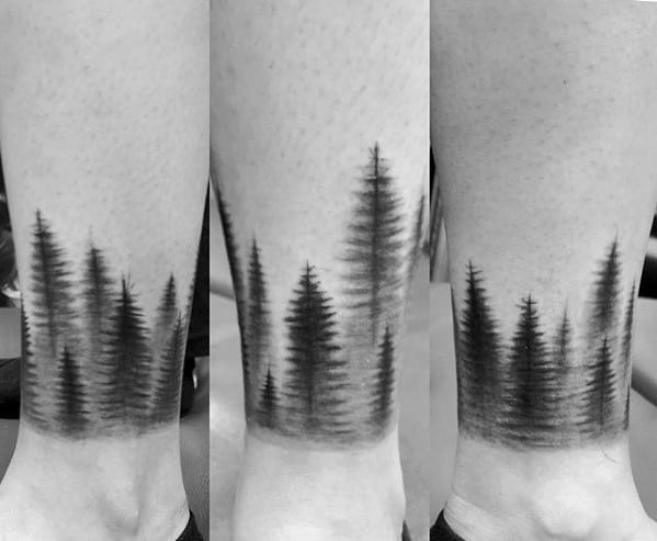 Band of Trees Fading in Fog ankle tattoo Tattoo Design