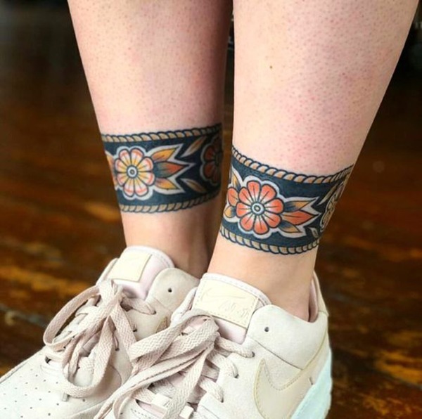 Bands of Flowers and Edging Ankle Tattoo Tattoo Design