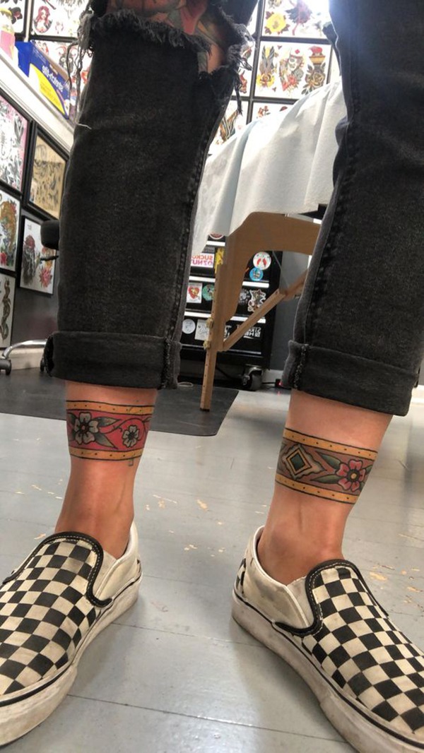 Bands of Flowers Around Each Ankle Tattoo Design