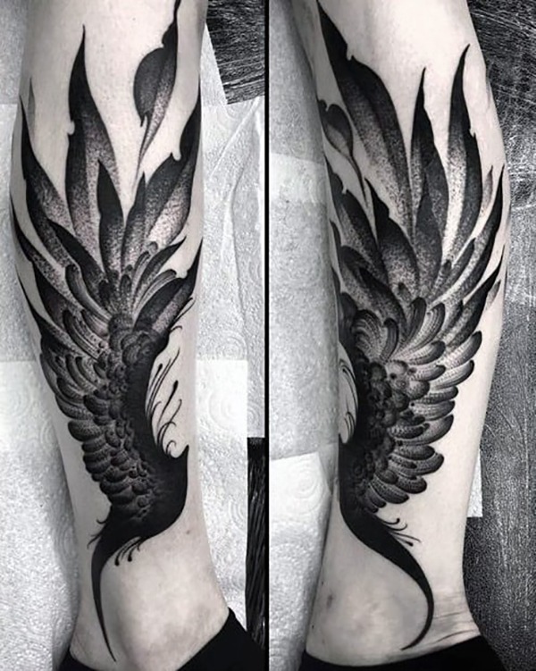 Detailed Wings Coming from the Ankles Tattoo Design