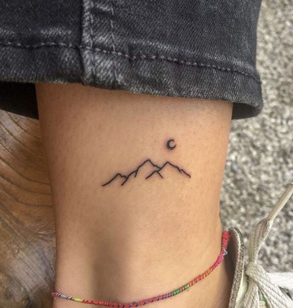 Line Work of Mountains and Moon Tattoo Design