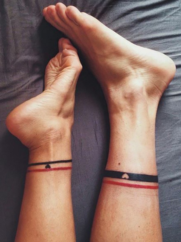 Matching Black and Red Lines ankle tattoo Tattoo Design