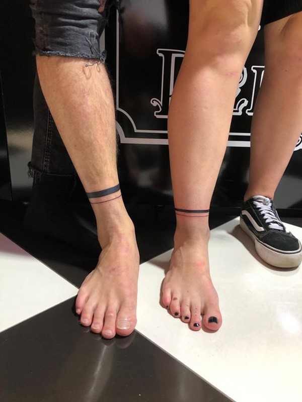 Matching Thick and Thin Lines Ankle Tattoo Tattoo Design