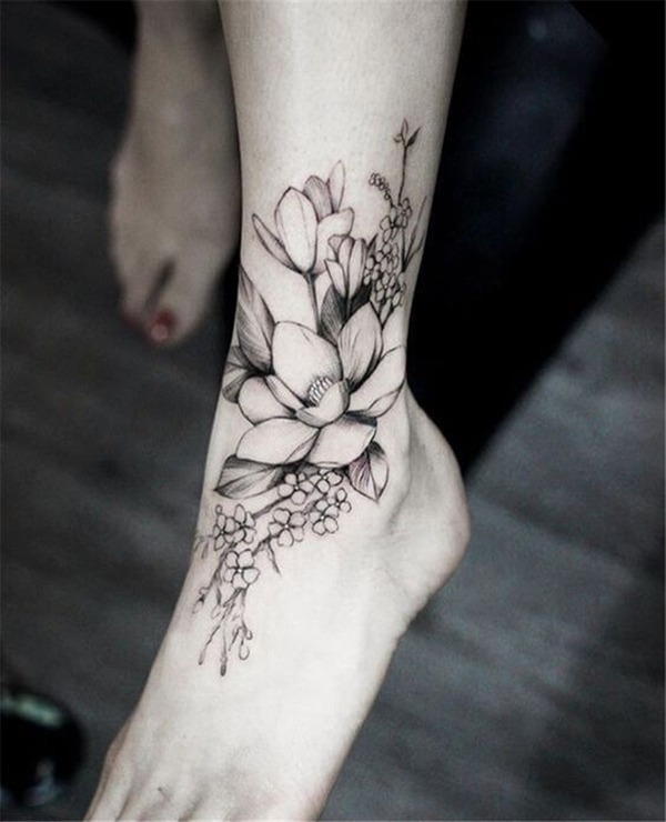 Multiple Types of Flowers Ankle Tattoo Tattoo Design