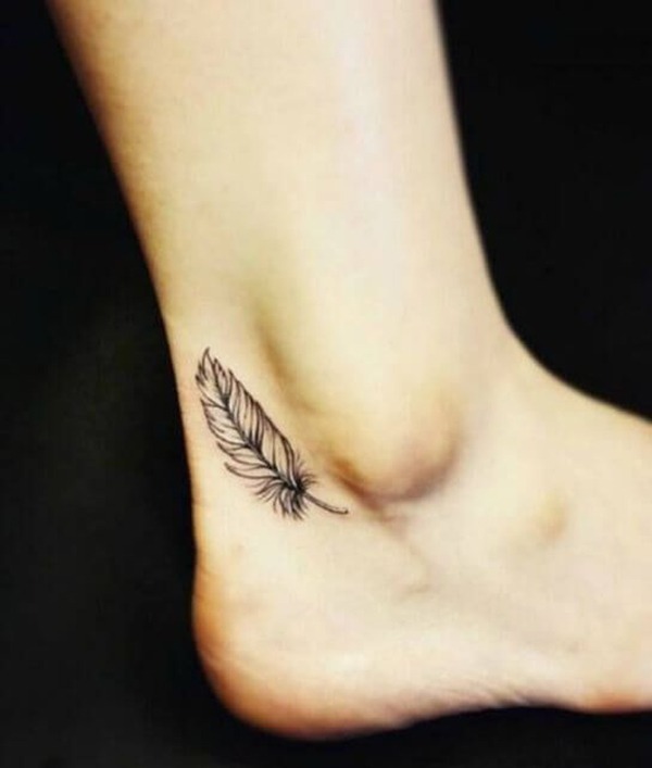 Single Tiny Feather on Ankle Tattoo Tattoo Design